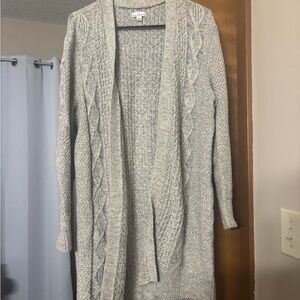 LL Bean Women's Gray Cable Knit Cotton Sweater Cardigan